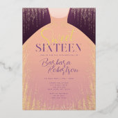 Elegant Roos Gouden Glitter Jurk Sweet Sixteen Folie Uitnodiging (Voorkant)
