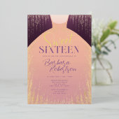 Elegant Roos Gouden Glitter Jurk Sweet Sixteen Folie Uitnodiging (Staand Voorkant)
