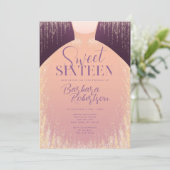 Elegant Roos Gouden Glitter Jurk Sweet Sixteen Kaart (Staand voorkant)
