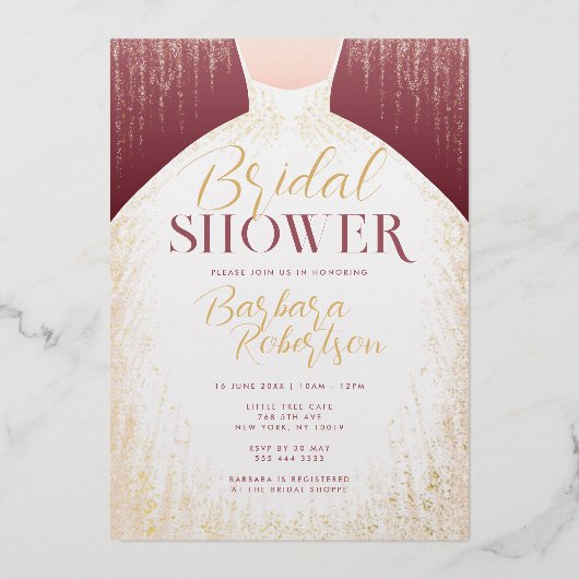 Elegant Roos Gouden Glitter Jurk Vrijgezellenfeest Folie Uitnodiging (Voorkant)