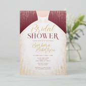 Elegant Roos Gouden Glitter Jurk Vrijgezellenfeest Folie Uitnodiging (Staand Voorkant)