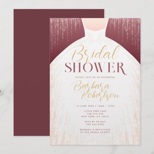 Elegant Roos Gouden Glitter Jurk Vrijgezellenfeest Kaart (Voorkant / Achterkant)