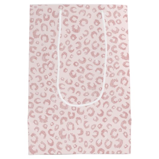 Elegant Roos Gouden Glitter Luipaard Patroon Medium Cadeauzakje (Achterkant)