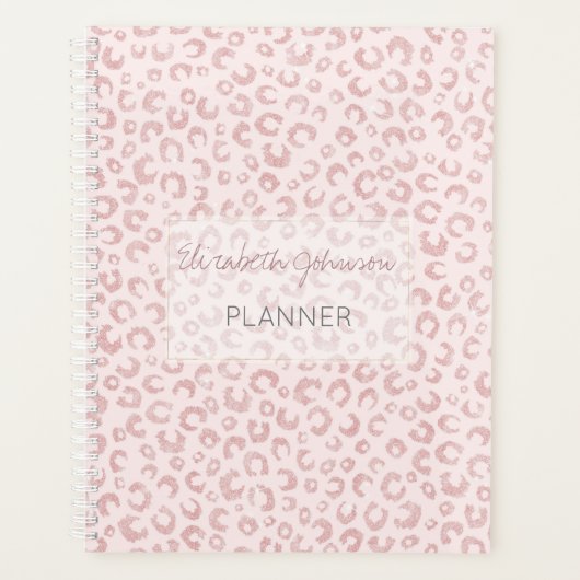 Elegant Roos Gouden Glitter Luipaard Patroon Planner (Voorkant)
