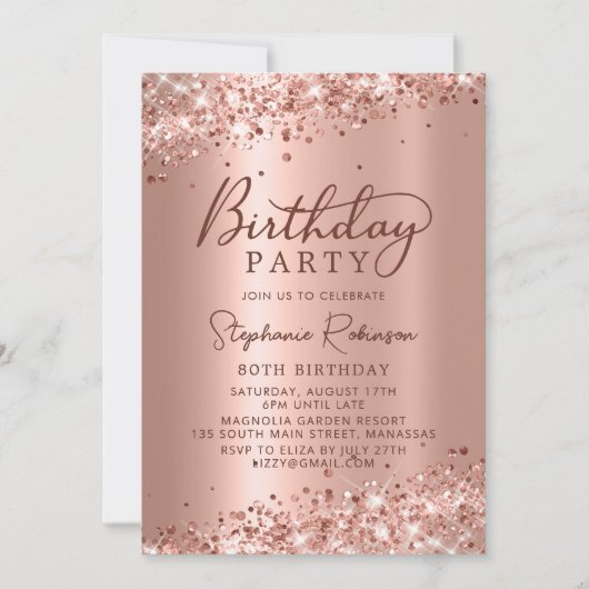 Elegant Roos Gouden Glitter Metalen Folie 80ste Ve Kaart (Voorkant)