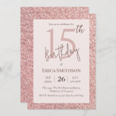 Elegant Roos Gouden Glitter Modern 15e Verjaardag Kaart (Voorkant / Achterkant)