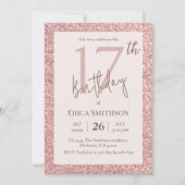 Elegant Roos Gouden Glitter Modern 17e Verjaardag Kaart (Voorkant)