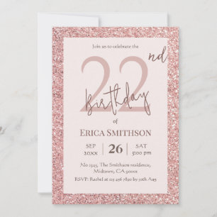 Elegant Roos Gouden Glitter Modern 22ste Verjaarda Kaart