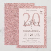 Elegant Roos Gouden Glitter moderne 20e Verjaardag Kaart (Voorkant / Achterkant)