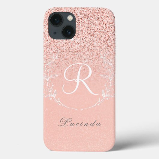 Elegant Roos Gouden Glitter Monogram Case-Mate iPhone Case (Achterkant)