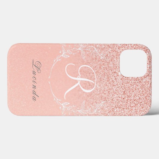 Elegant Roos Gouden Glitter Monogram Case-Mate iPhone Case (Achterkant (horizontaal))
