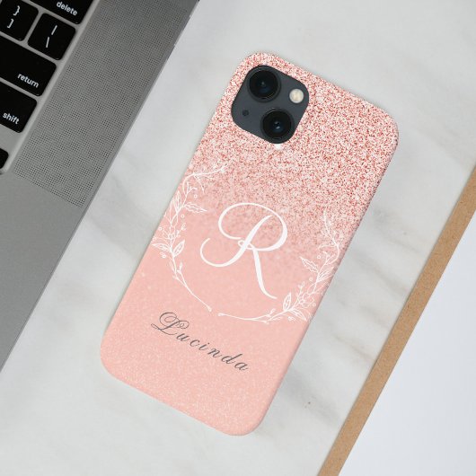 Elegant Roos Gouden Glitter Monogram Case-Mate iPhone Case