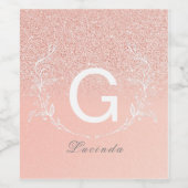 Elegant Roos Gouden Glitter Monogram Flesetiket Wijn Etiket (Enkel label)