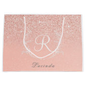 Elegant Roos Gouden Glitter Monogram Groot Cadeauzakje (Voorkant)