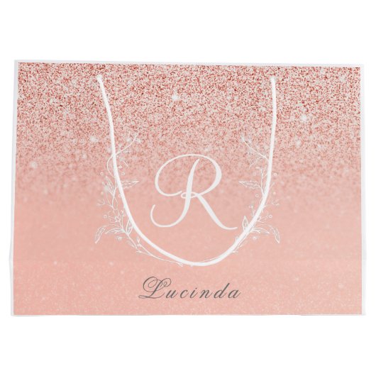 Elegant Roos Gouden Glitter Monogram Groot Cadeauzakje (Achterkant)