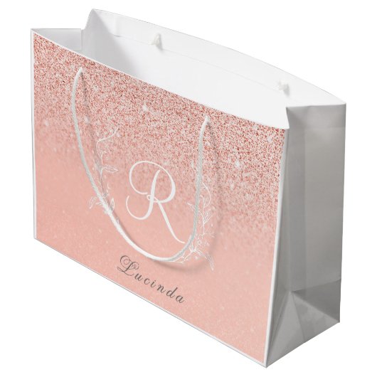 Elegant Roos Gouden Glitter Monogram Groot Cadeauzakje (Achterkant Gekanteld)