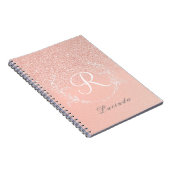 Elegant Roos Gouden Glitter Monogram Notitieboek (Rechterzijde)