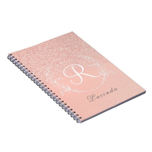 Elegant Roos Gouden Glitter Monogram Notitieboek (Rechterzijde)