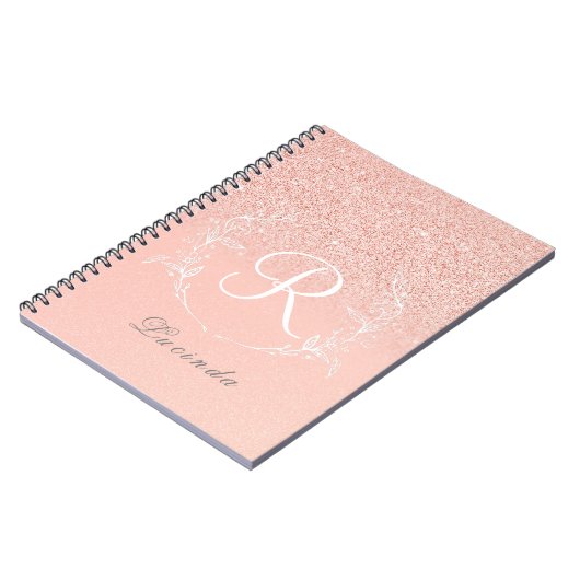Elegant Roos Gouden Glitter Monogram Notitieboek (Linkerzijde)