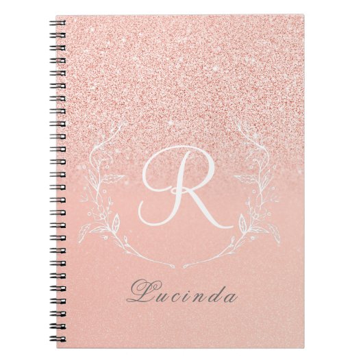 Elegant Roos Gouden Glitter Monogram Notitieboek (Voorkant)