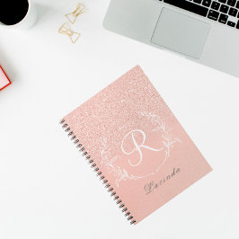 Elegant Roos Gouden Glitter Monogram Notitieboek