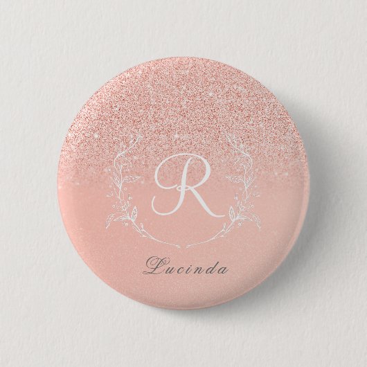 Elegant Roos Gouden Glitter Monogram Ronde Button 5,7 Cm (Voorkant)