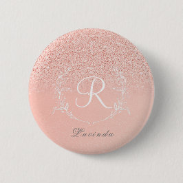 Elegant Roos Gouden Glitter Monogram Ronde Button 5,7 Cm