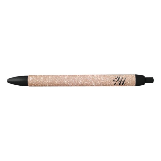 Elegant  Roos Gouden Glitter Monogram Zwart Zwarte Inkt Pen (Voorkant)
