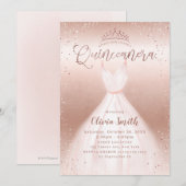 Elegant roos gouden glitter roze jurk quinceañera kaart (Voorkant / Achterkant)
