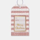 Elegant roos gouden glitter roze rendier kerst cadeaulabel (Voorkant)