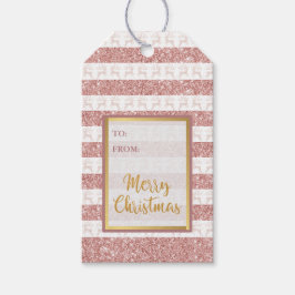 Elegant roos gouden glitter roze rendier kerst cadeaulabel