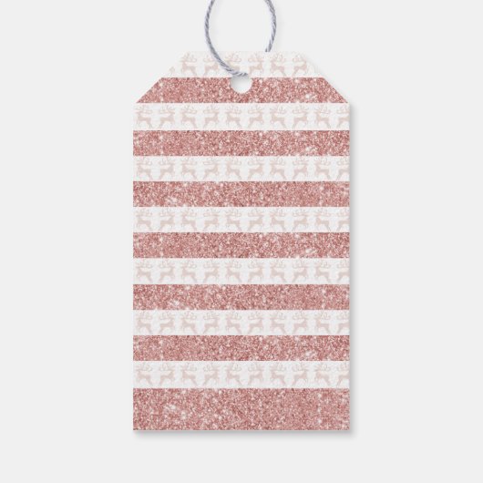 Elegant roos gouden glitter roze rendier kerst cadeaulabel (Achterkant)