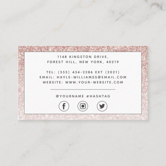 Elegant Roos Gouden Glitter Visitekaartje (Achterkant)