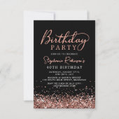 Elegant Roos Gouden Glitter Zwart 40 jarig Kaart (Voorkant)