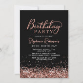 Elegant Roos Gouden Glitter Zwart 40e Verjaardag Kaart (Voorkant)