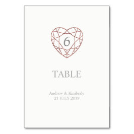 Elegant roos gouden hart bruiloft tafel nummer kaart