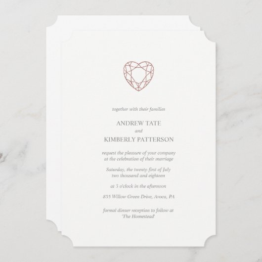 Elegant roos gouden hart bruiloft uitnodiging (Voorkant / Achterkant)