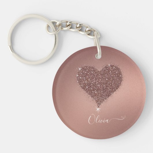 Elegant Roos Gouden Hart Glitterie Acryl Sleutelha Sleutelhanger (Voorkant)