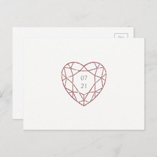 Elegant roos gouden hart sparen de datum briefkaar aankondigingskaart (Voorkant / Achterkant)