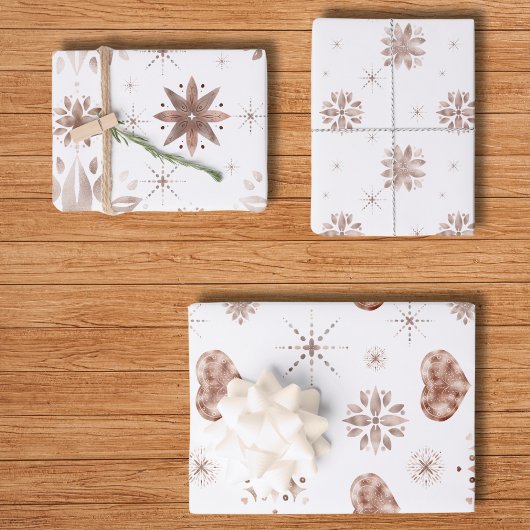 Elegant Roos Gouden Harten & Bloemen op Wit Inpakpapier Vel