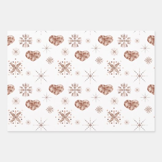 Elegant Roos Gouden Harten & Bloemen op Wit Inpakpapier Vel (Voorkant)