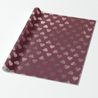 Elegant Roos Gouden Hartpatroon op Deep Bourgondië Cadeaupapier