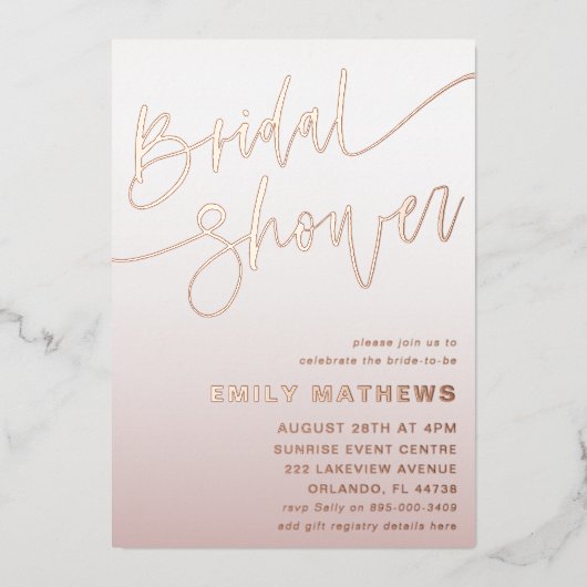 Elegant Roos gouden kalligrafie bruids showerl Folie Uitnodiging (Voorkant)