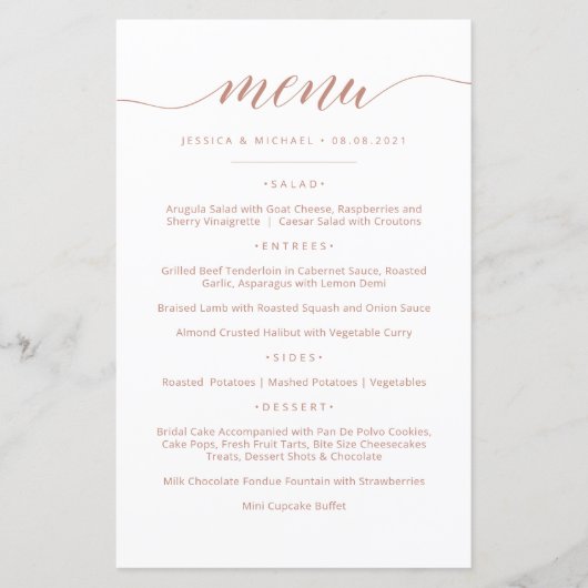 Elegant Roos Gouden Kalligrafie Menu Kaart (Voorkant)