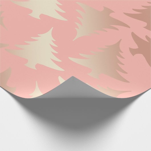 Elegant roos gouden kerstboomstructuur cadeaupapier (Hoek)