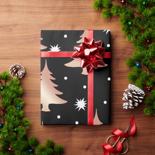 Elegant roos gouden kerstboomstructuur cadeaupapier (Feestdagen Geschenken)