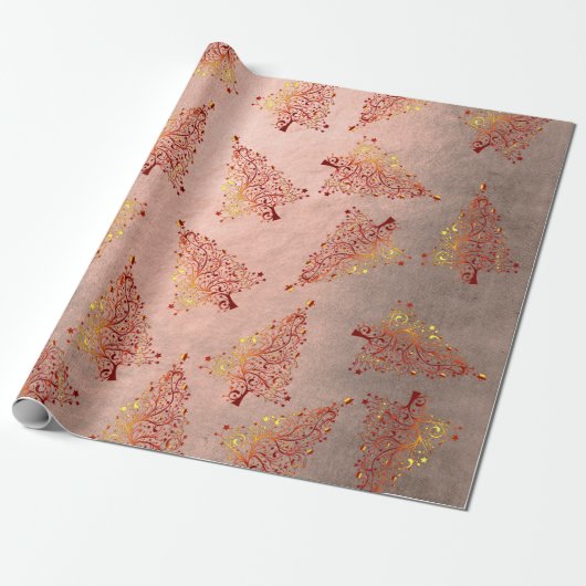 Elegant roos gouden kerstboomstructuur cadeaupapier (Uitgerold)