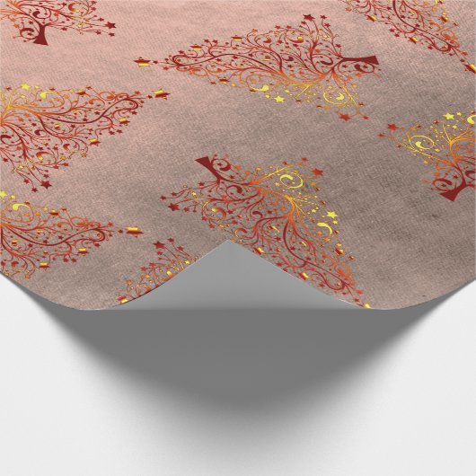 Elegant roos gouden kerstboomstructuur cadeaupapier (Hoek)