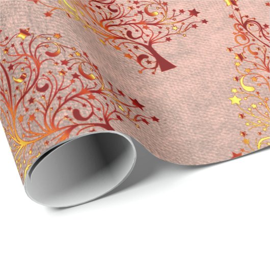 Elegant roos gouden kerstboomstructuur cadeaupapier (Rol Hoek)