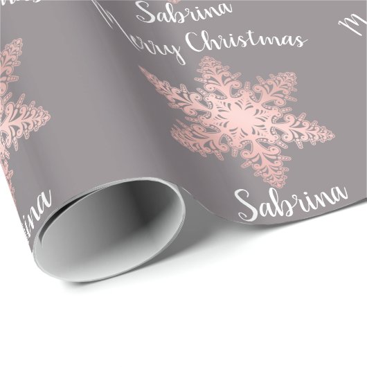 Elegant roos gouden kerstsneeuwvlok cadeaupapier (Rol Hoek)